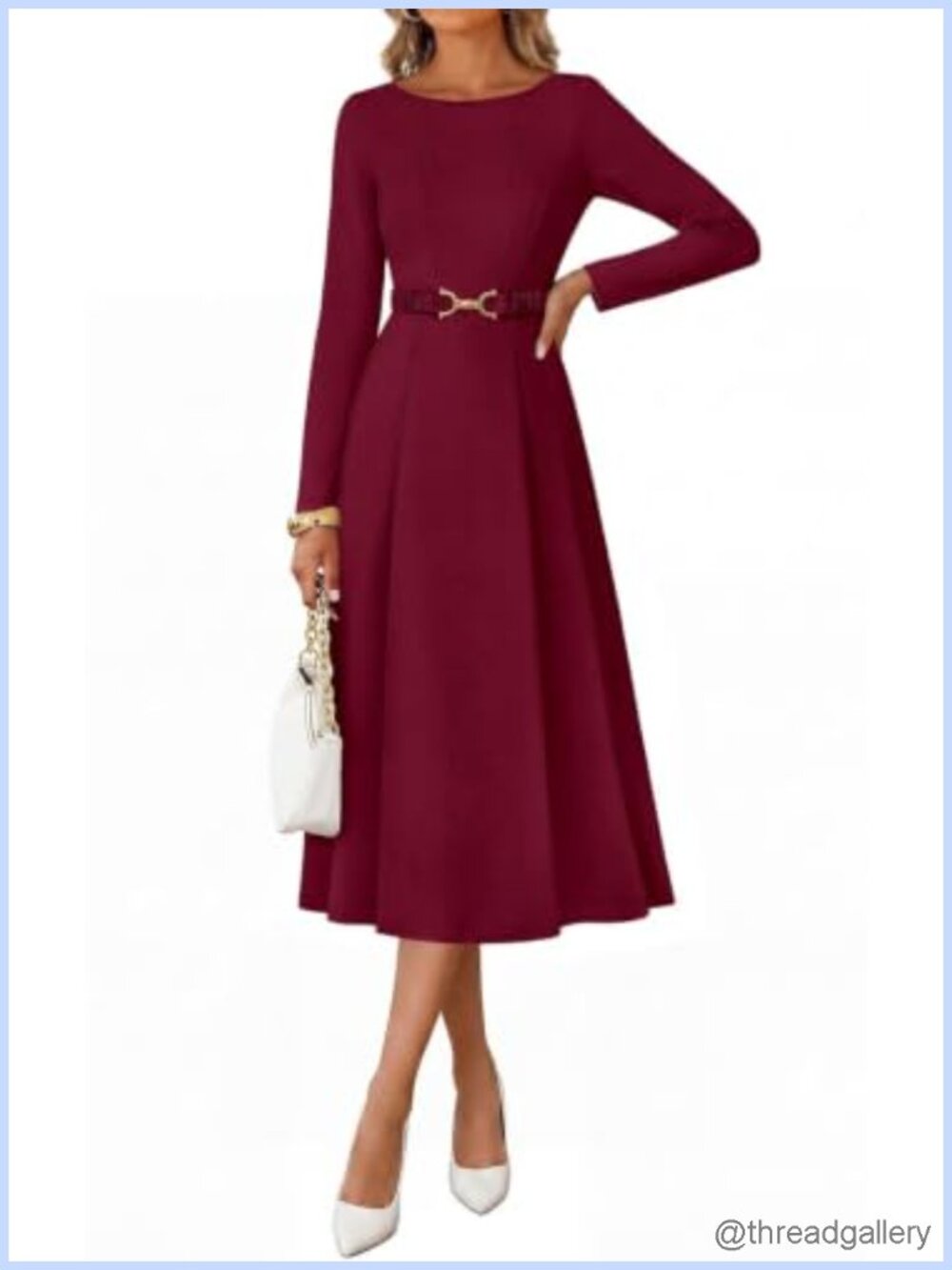 Semi Formal Midi Dress Long Sleeve Boat Neck Fit Flare Pockets